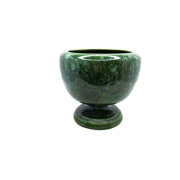 Vintage 1950s Stoneware Green Marbled Pedestal Planter - Picture 1 of 5